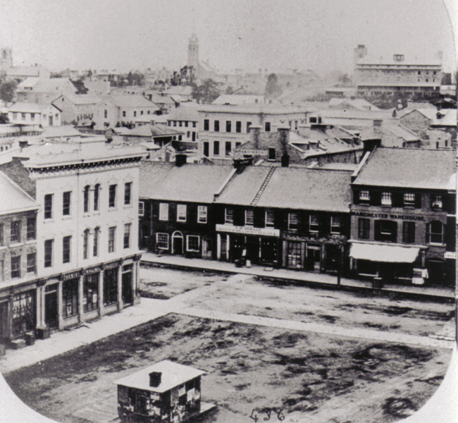 Market Square from the upper floor of City Hall, 1859 (Queen's University Archives KPC 1859 V23).